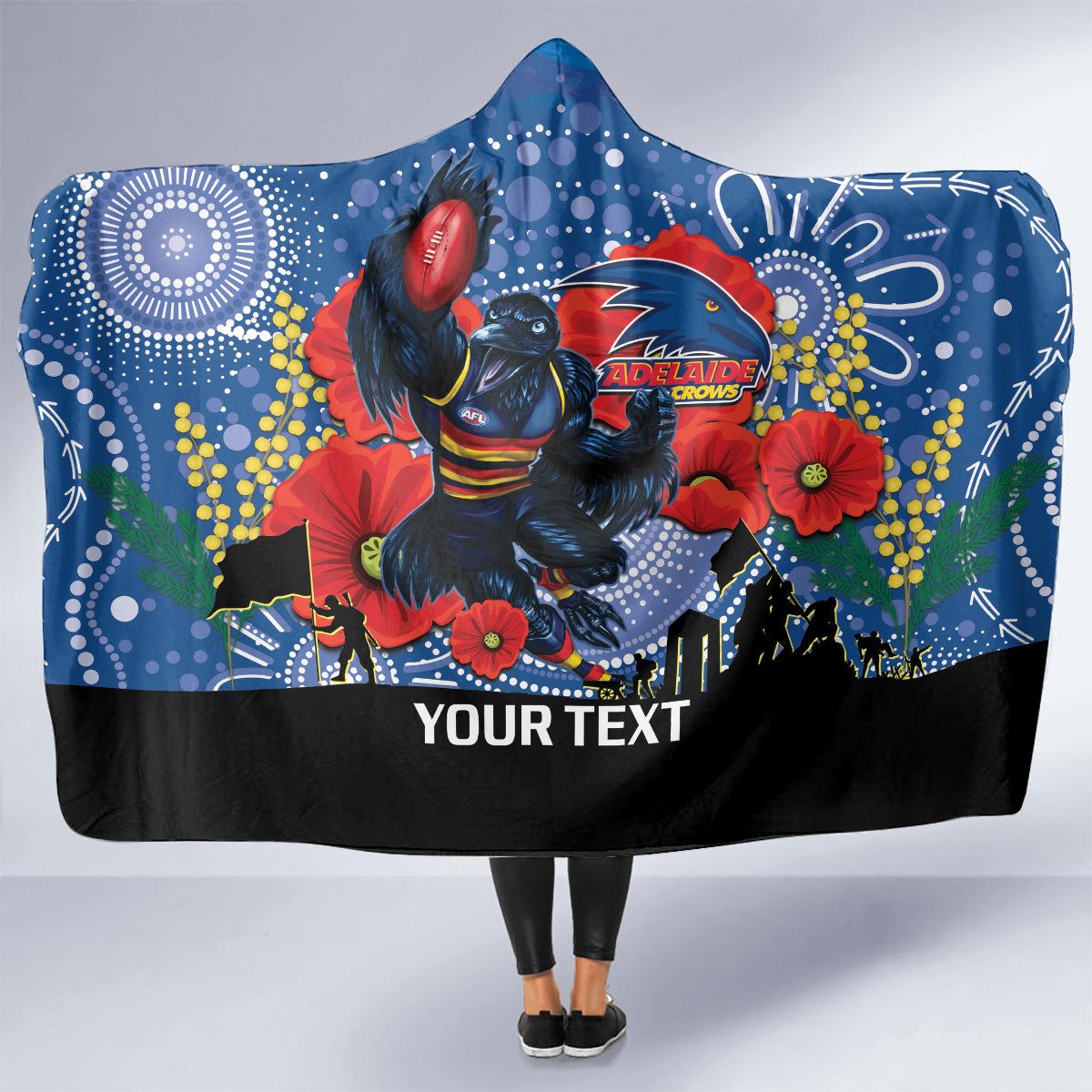 Custom Crows Football ANZAC Hooded Blanket Gallipoli Camouflage With Poppies
