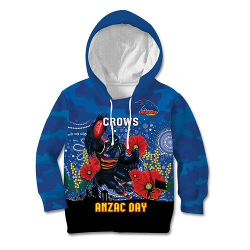 Custom Crows Football ANZAC Kid Hoodie Gallipoli Camouflage With Poppies
