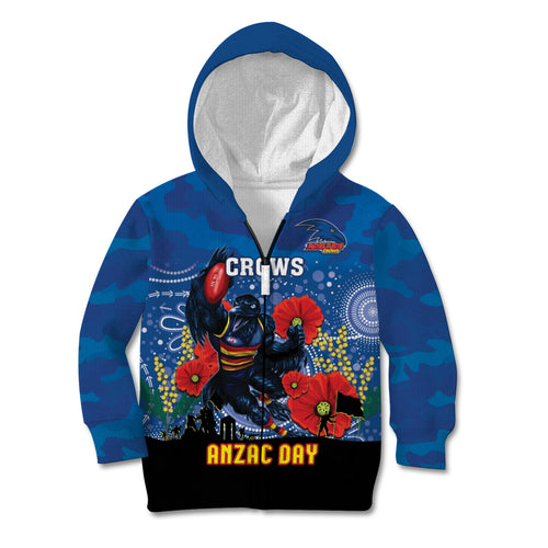 Custom Crows Football ANZAC Kid Hoodie Gallipoli Camouflage With Poppies