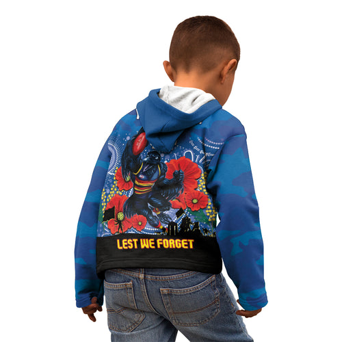Custom Crows Football ANZAC Kid Hoodie Gallipoli Camouflage With Poppies