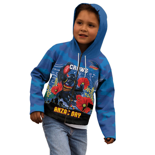 Custom Crows Football ANZAC Kid Hoodie Gallipoli Camouflage With Poppies