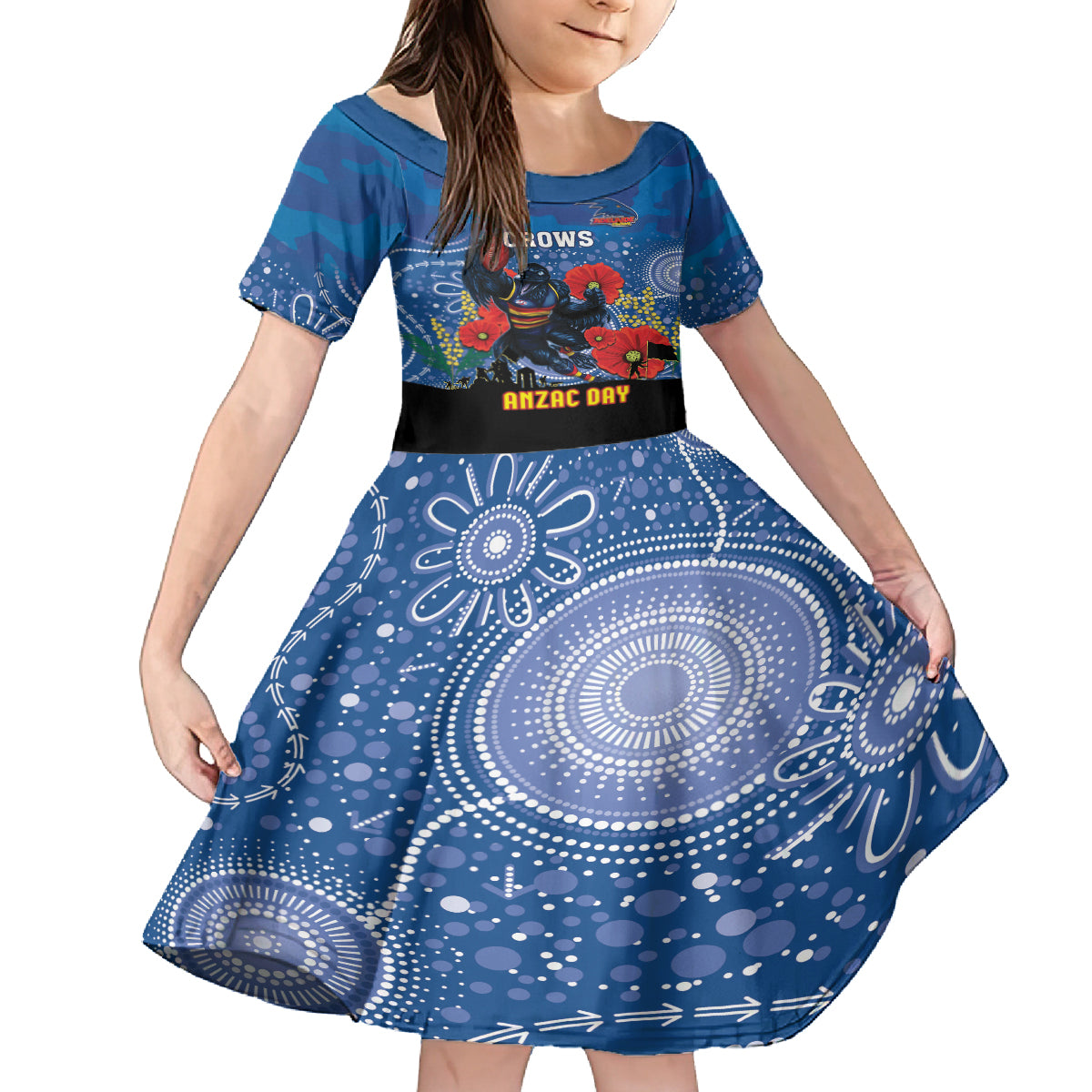 Custom Crows Football ANZAC Kid Short Sleeve Dress Gallipoli Camouflage With Poppies