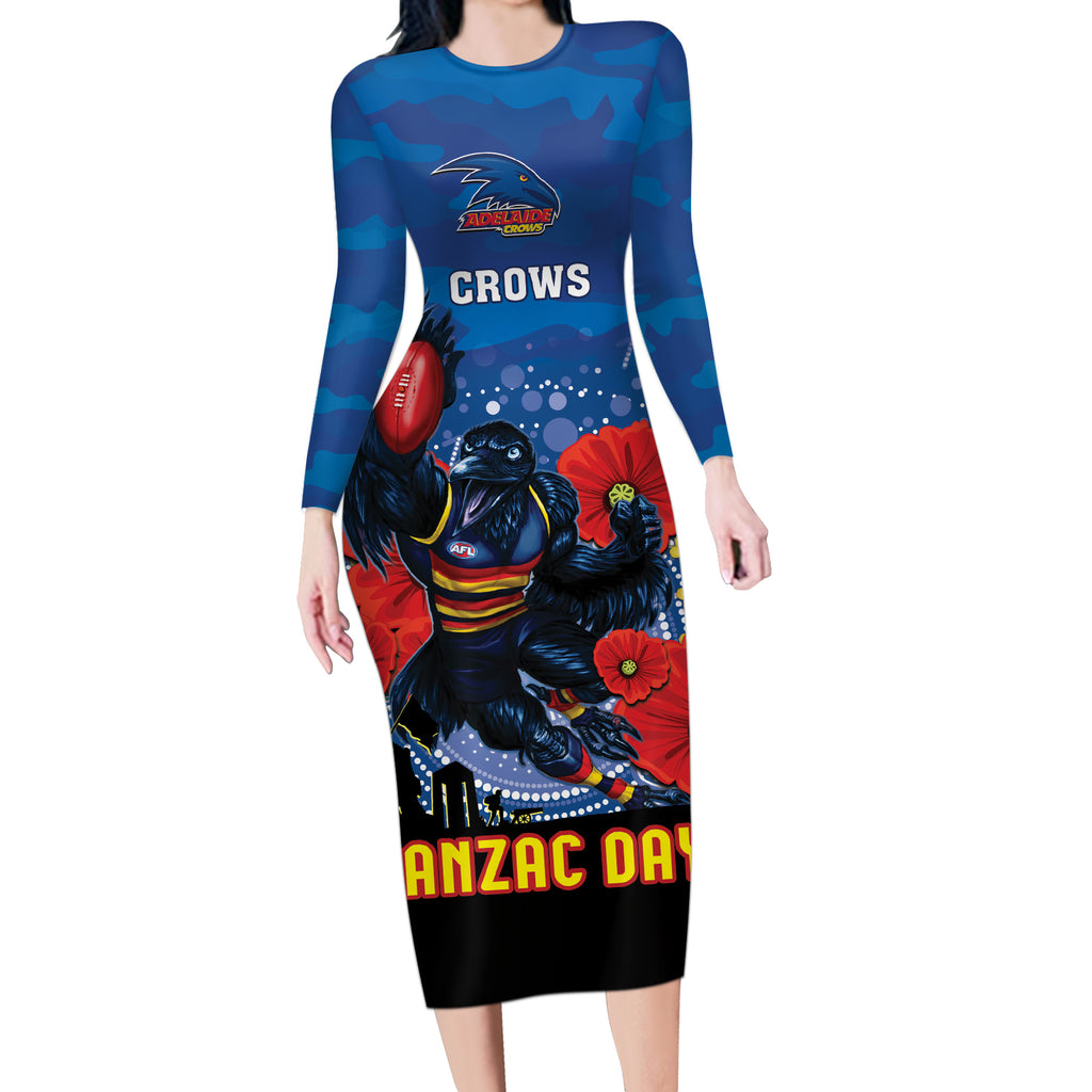 Custom Crows Football ANZAC Long Sleeve Bodycon Dress Gallipoli Camouflage With Poppies