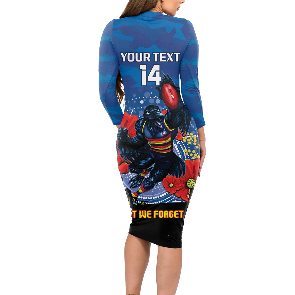 Custom Crows Football ANZAC Long Sleeve Bodycon Dress Gallipoli Camouflage With Poppies