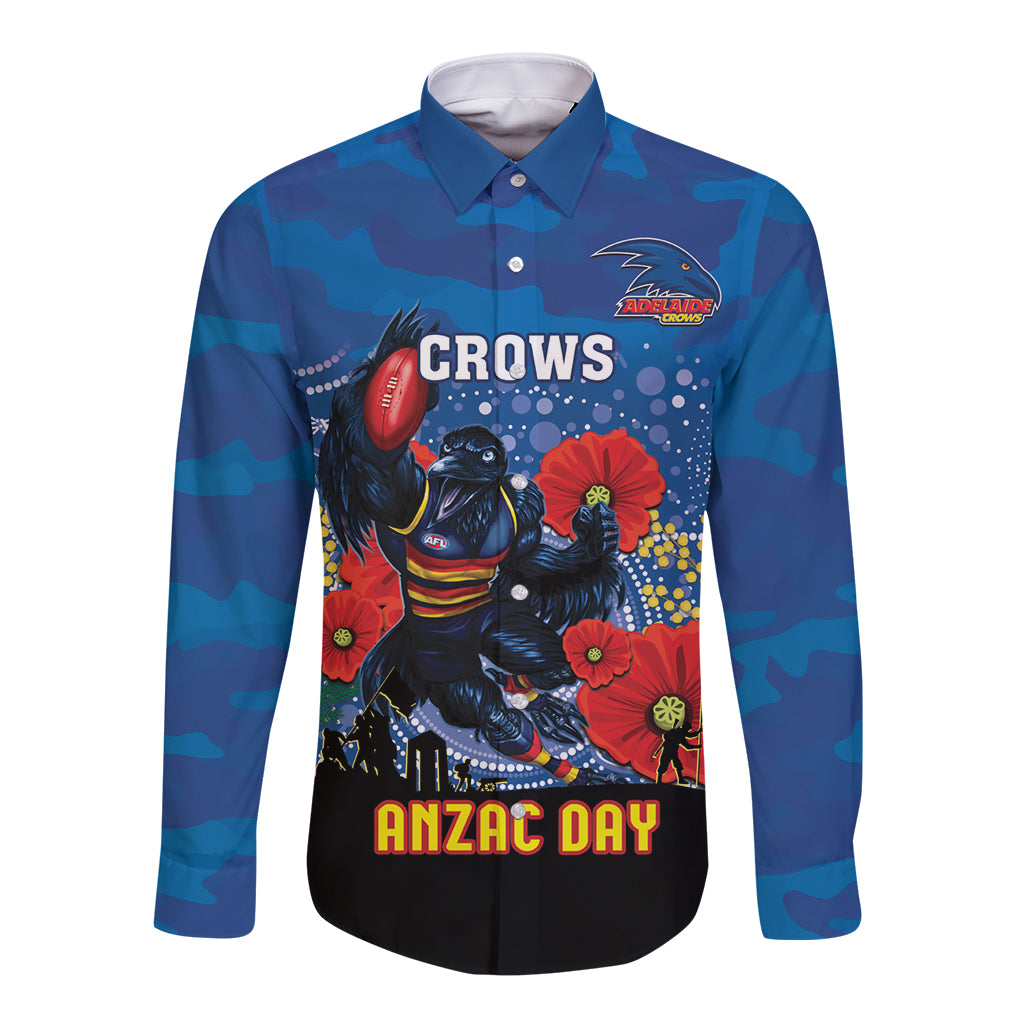 Custom Crows Football ANZAC Long Sleeve Button Shirt Gallipoli Camouflage With Poppies
