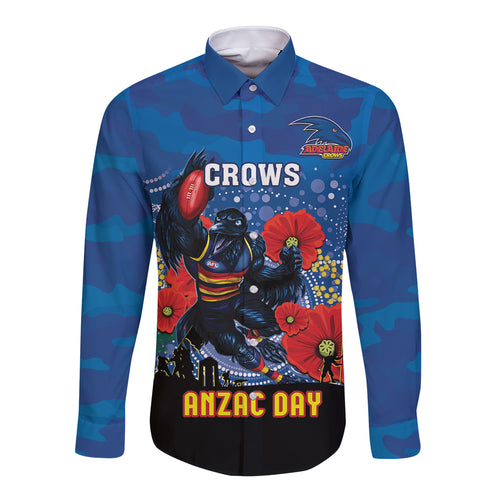 Custom Crows Football ANZAC Long Sleeve Button Shirt Gallipoli Camouflage With Poppies