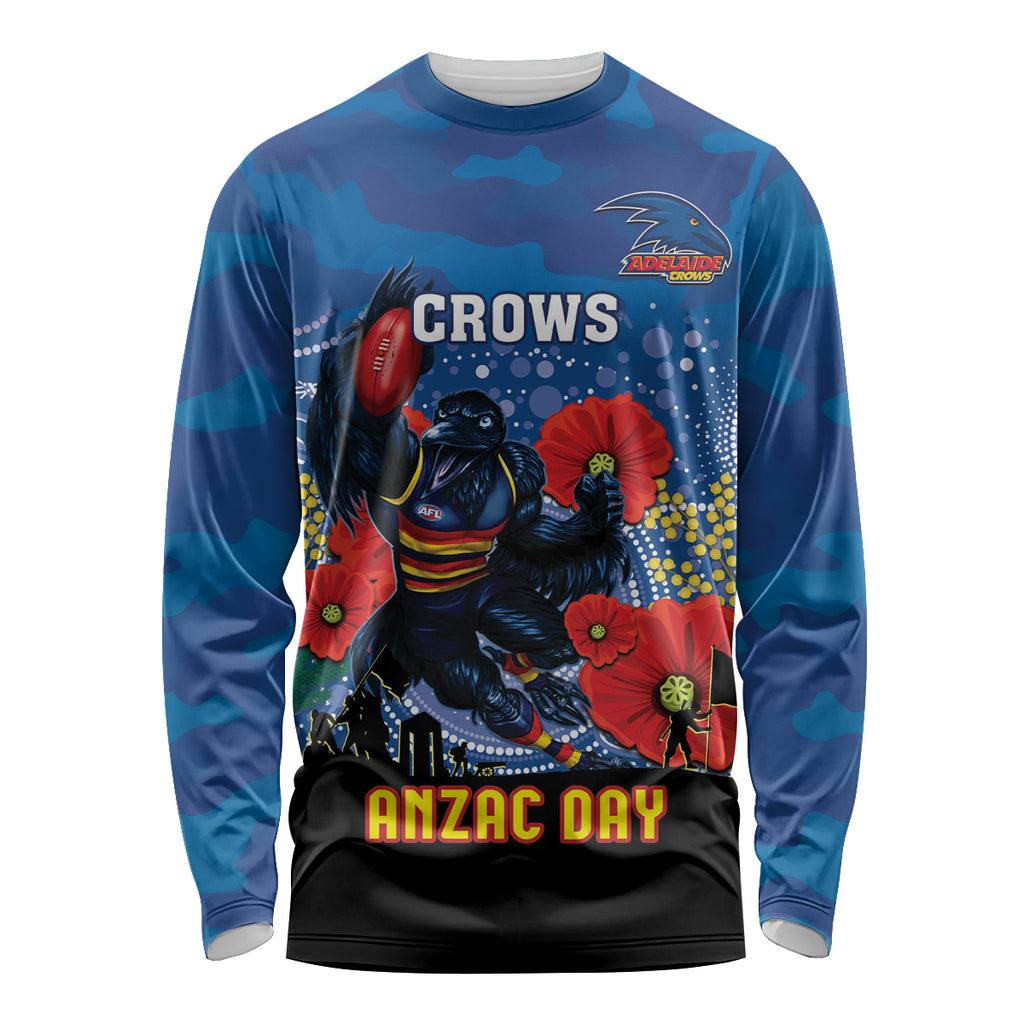 Custom Crows Football ANZAC Long Sleeve Shirt Gallipoli Camouflage With Poppies