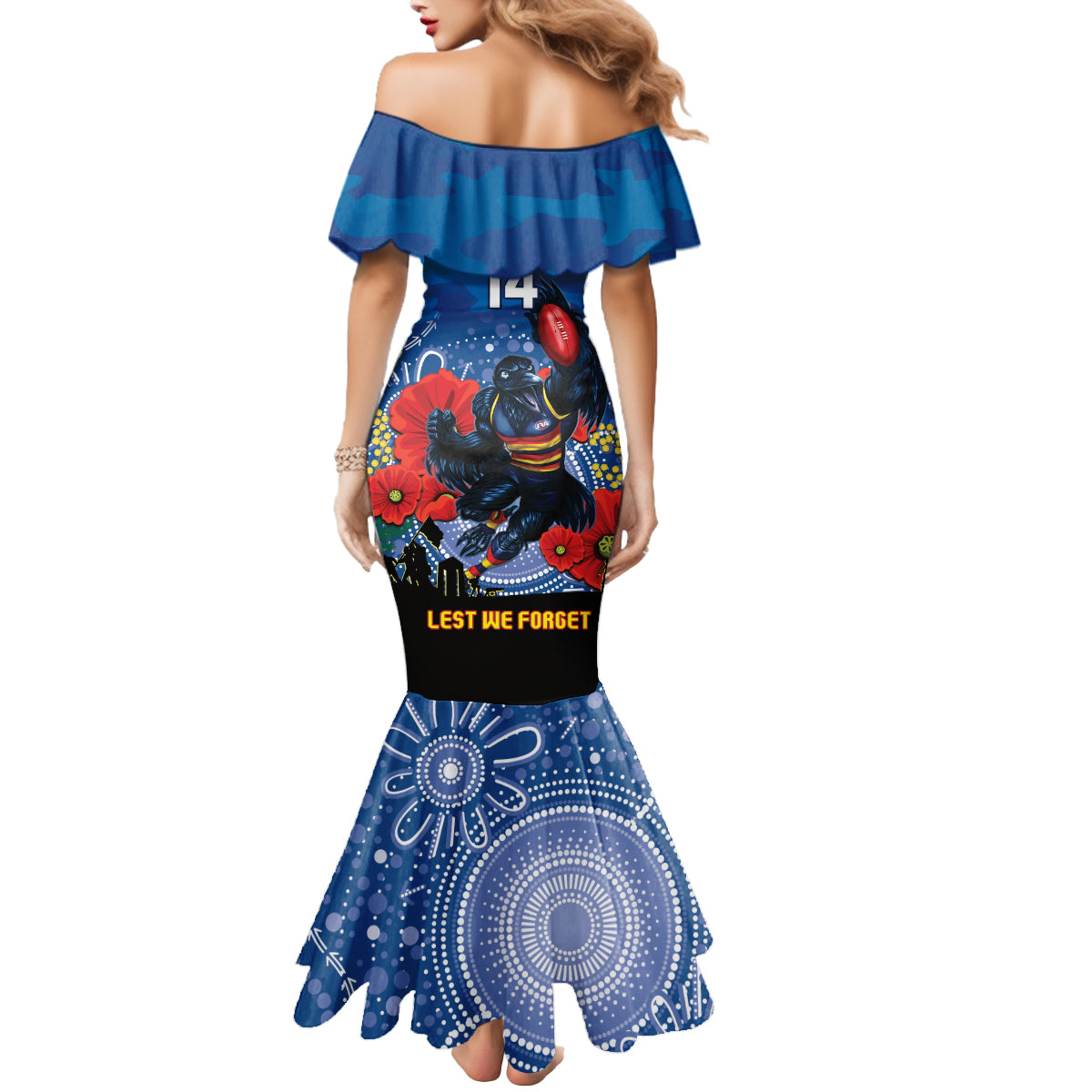 Custom Crows Football ANZAC Mermaid Dress Gallipoli Camouflage With Poppies