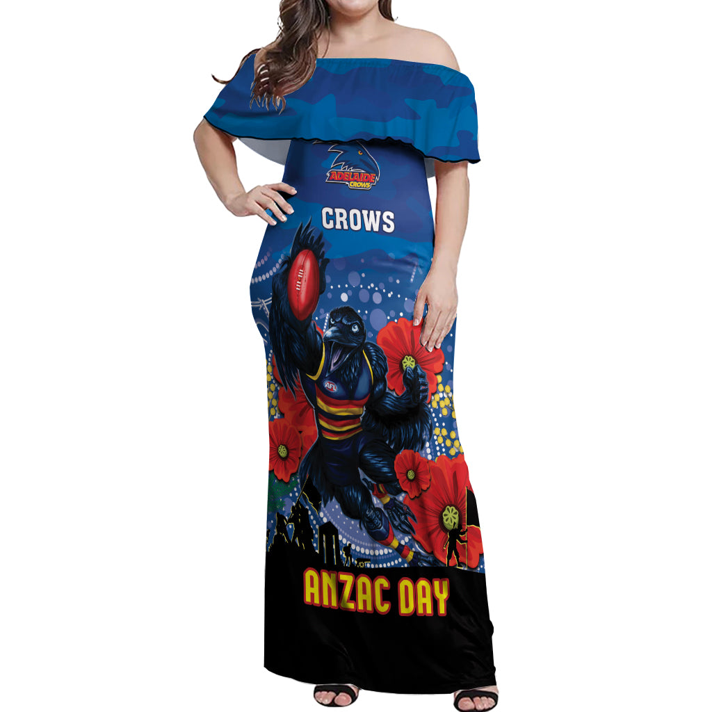 Custom Crows Football ANZAC Off Shoulder Maxi Dress Gallipoli Camouflage With Poppies