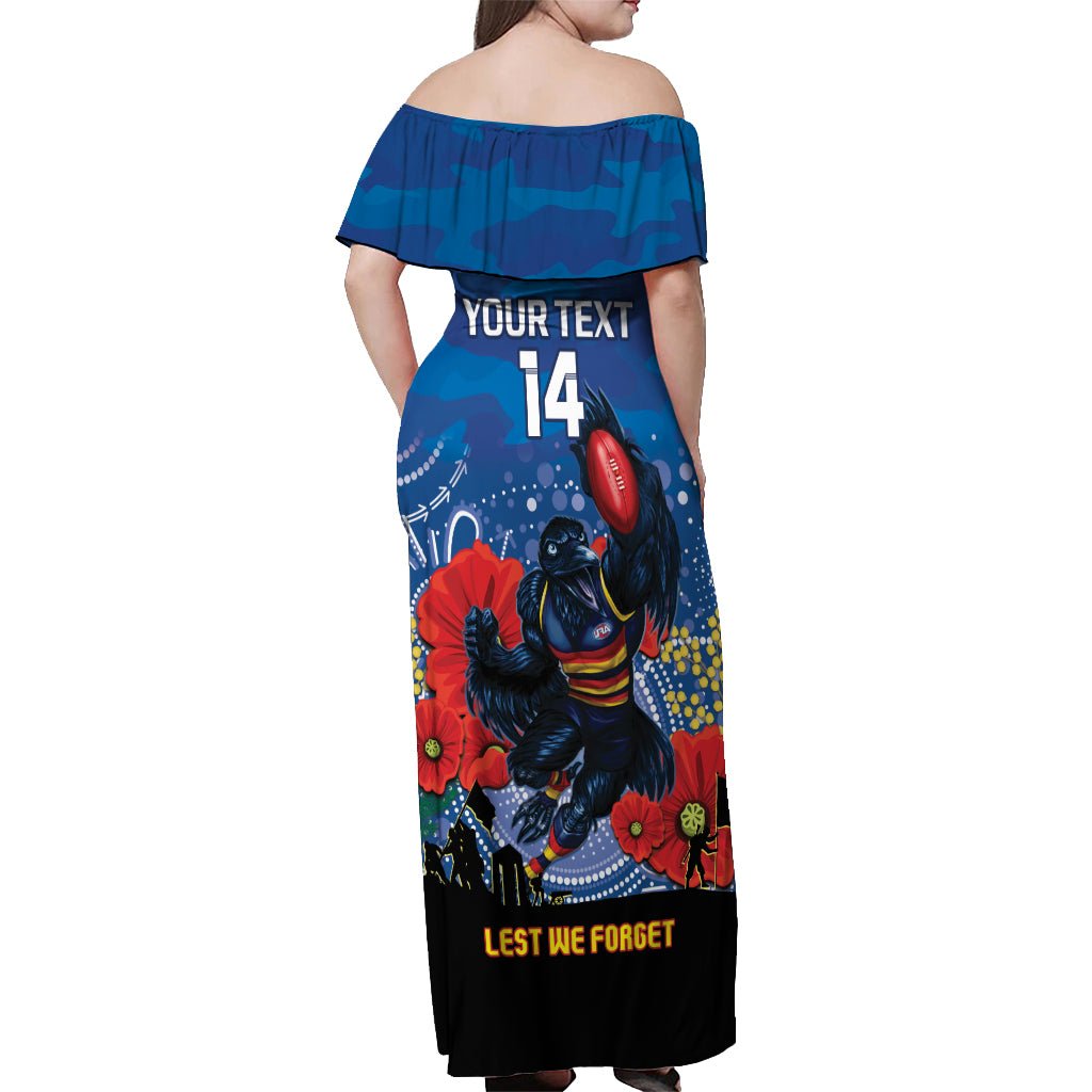 Custom Crows Football ANZAC Off Shoulder Maxi Dress Gallipoli Camouflage With Poppies