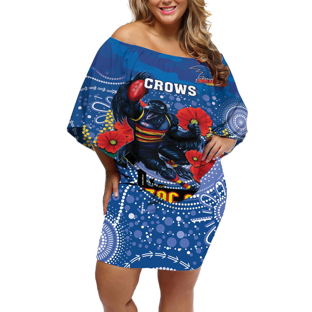 Custom Crows Football ANZAC Off Shoulder Short Dress Gallipoli Camouflage With Poppies