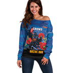 Custom Crows Football ANZAC Off Shoulder Sweater Gallipoli Camouflage With Poppies