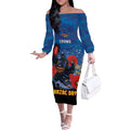 Custom Crows Football ANZAC Off The Shoulder Long Sleeve Dress Gallipoli Camouflage With Poppies