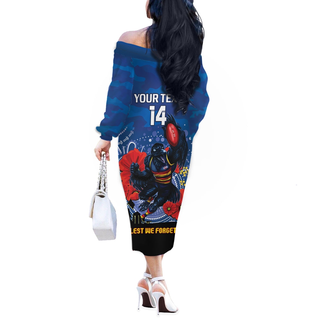 Custom Crows Football ANZAC Off The Shoulder Long Sleeve Dress Gallipoli Camouflage With Poppies