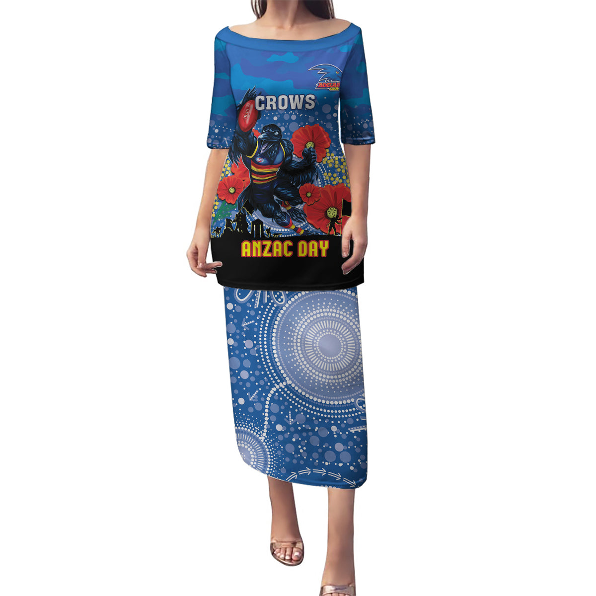 Custom Crows Football ANZAC Puletasi Gallipoli Camouflage With Poppies