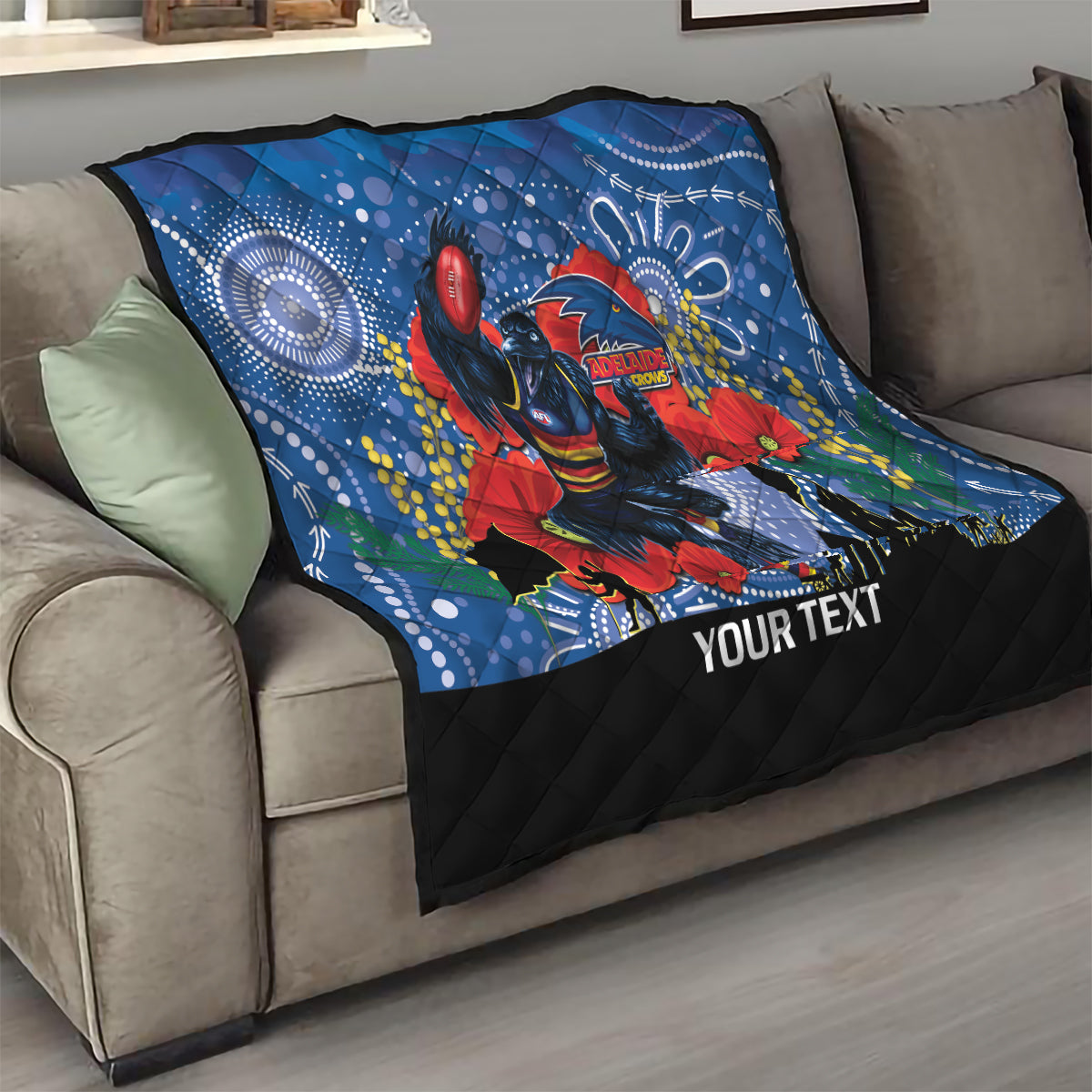Custom Crows Football ANZAC Quilt Gallipoli Camouflage With Poppies
