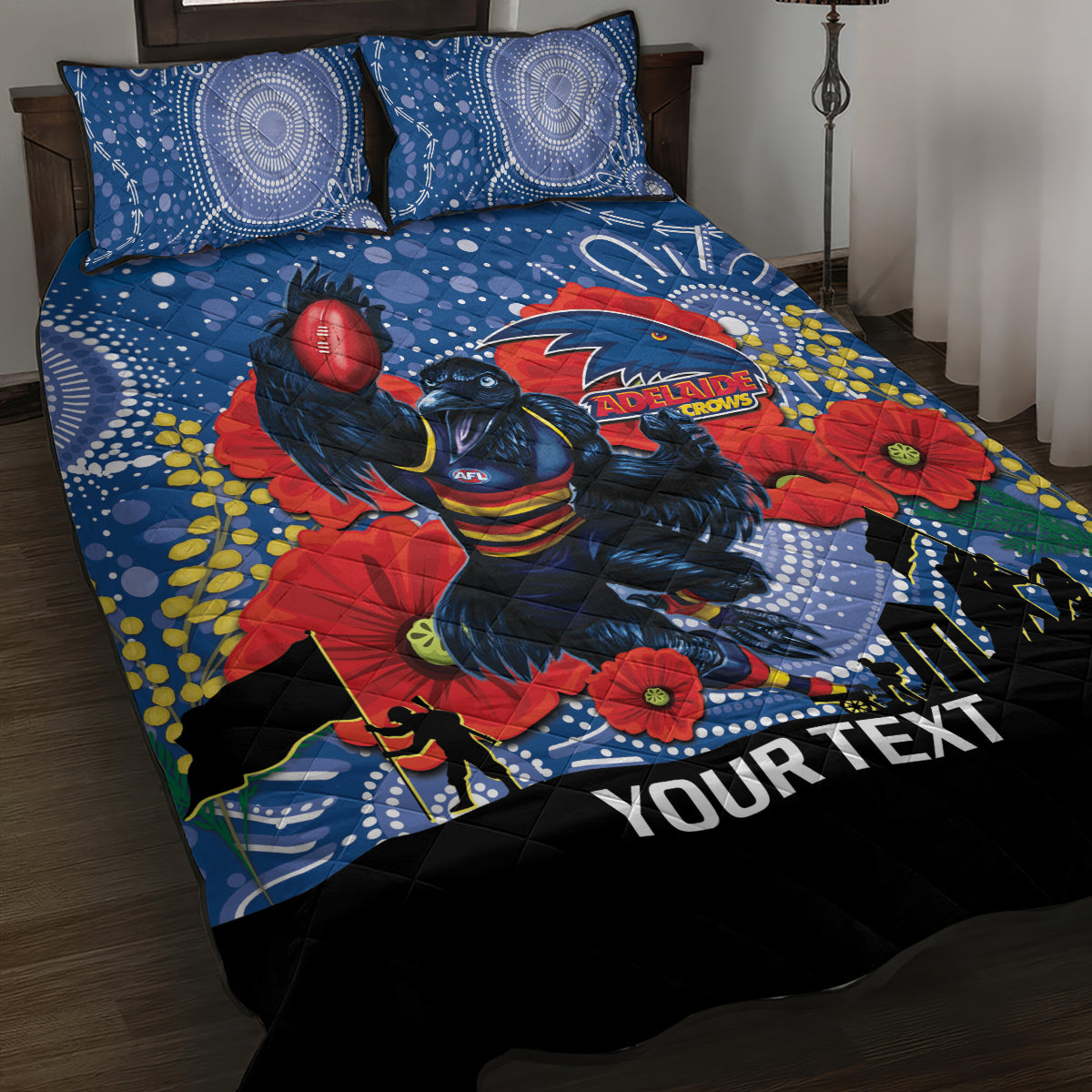 Custom Crows Football ANZAC Quilt Bed Set Gallipoli Camouflage With Poppies