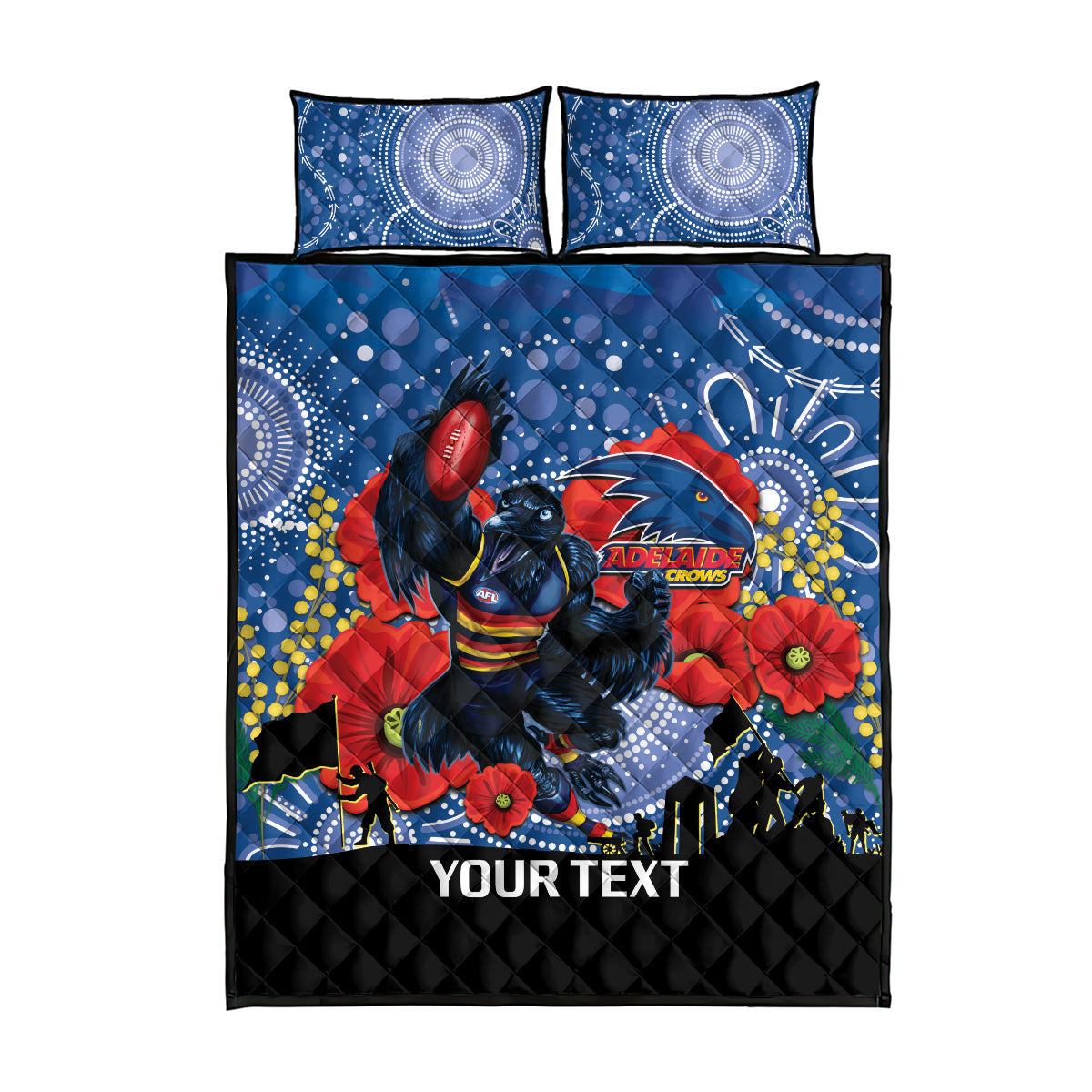 Custom Crows Football ANZAC Quilt Bed Set Gallipoli Camouflage With Poppies