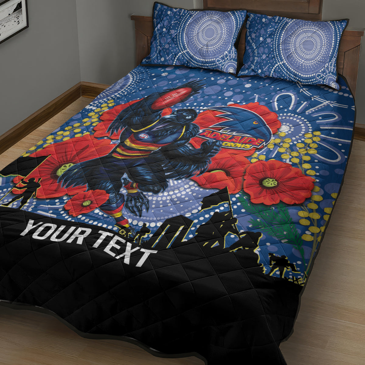 Custom Crows Football ANZAC Quilt Bed Set Gallipoli Camouflage With Poppies