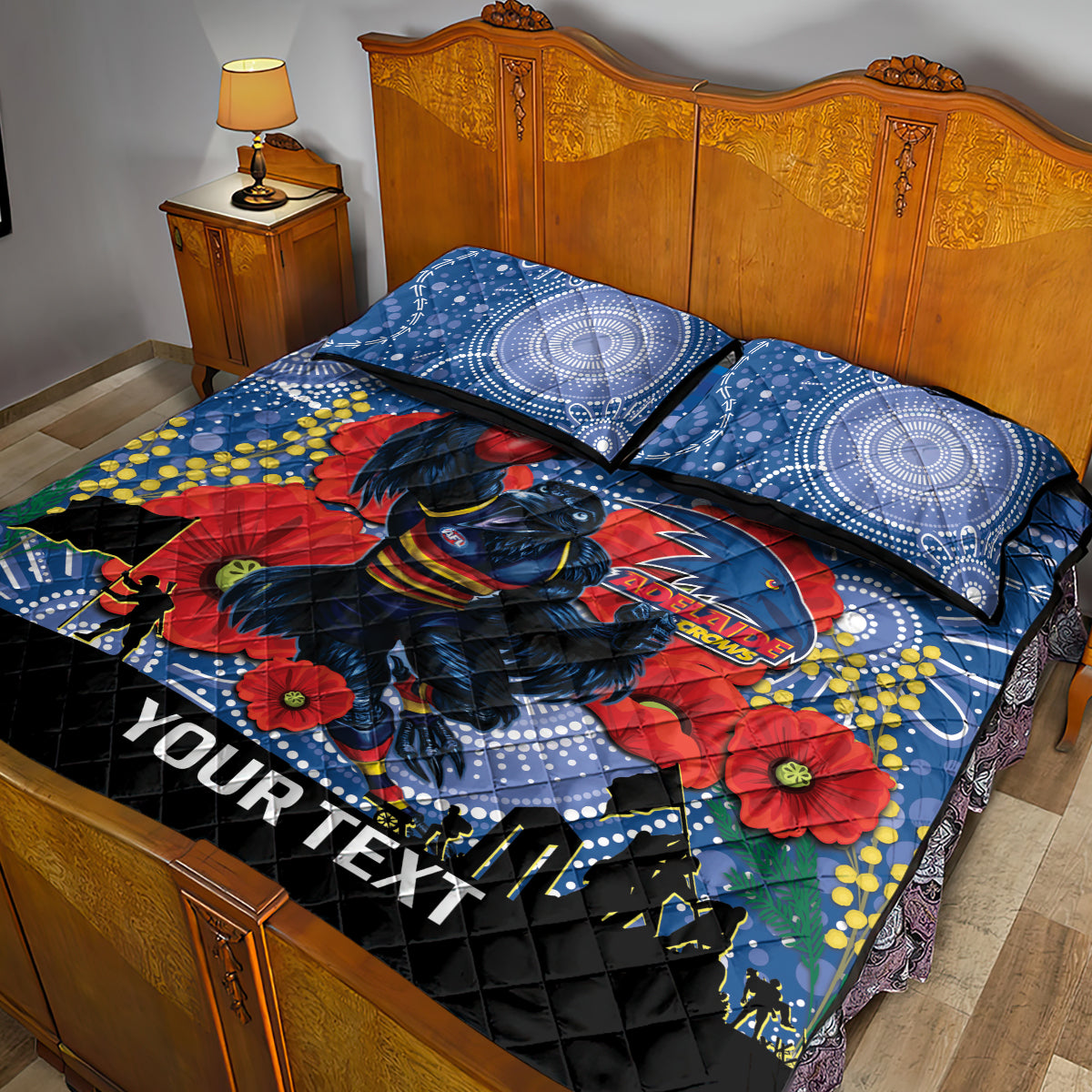 Custom Crows Football ANZAC Quilt Bed Set Gallipoli Camouflage With Poppies