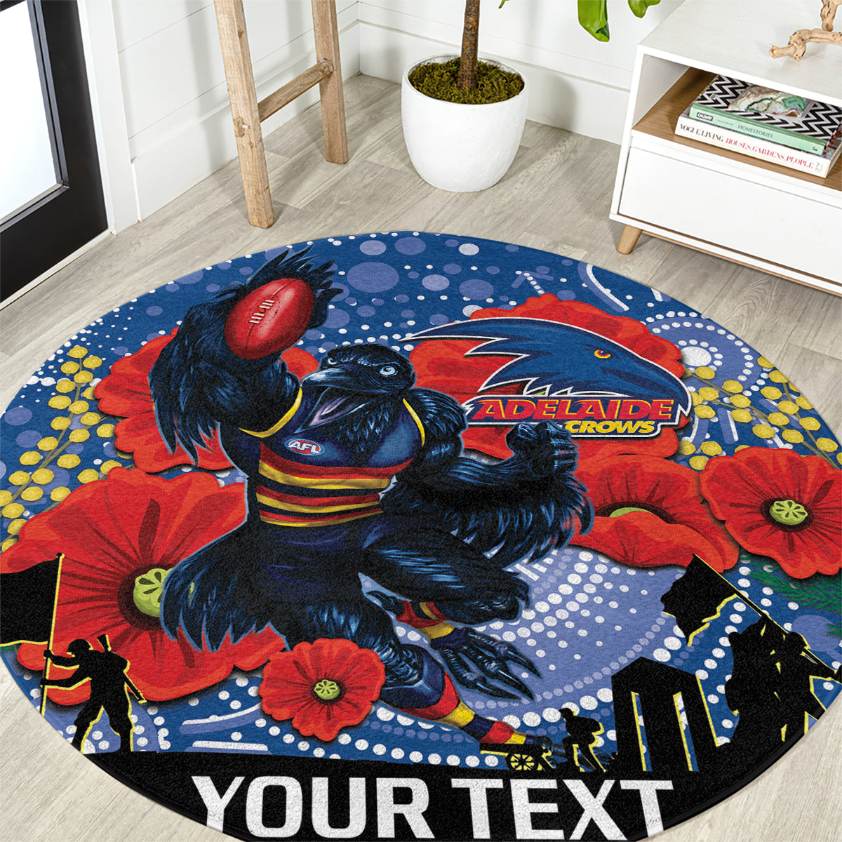 Custom Crows Football ANZAC Round Carpet Gallipoli Camouflage With Poppies