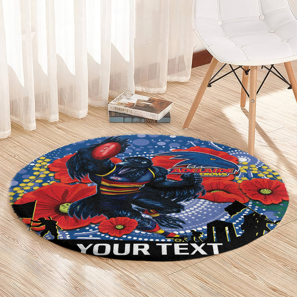 Custom Crows Football ANZAC Round Carpet Gallipoli Camouflage With Poppies