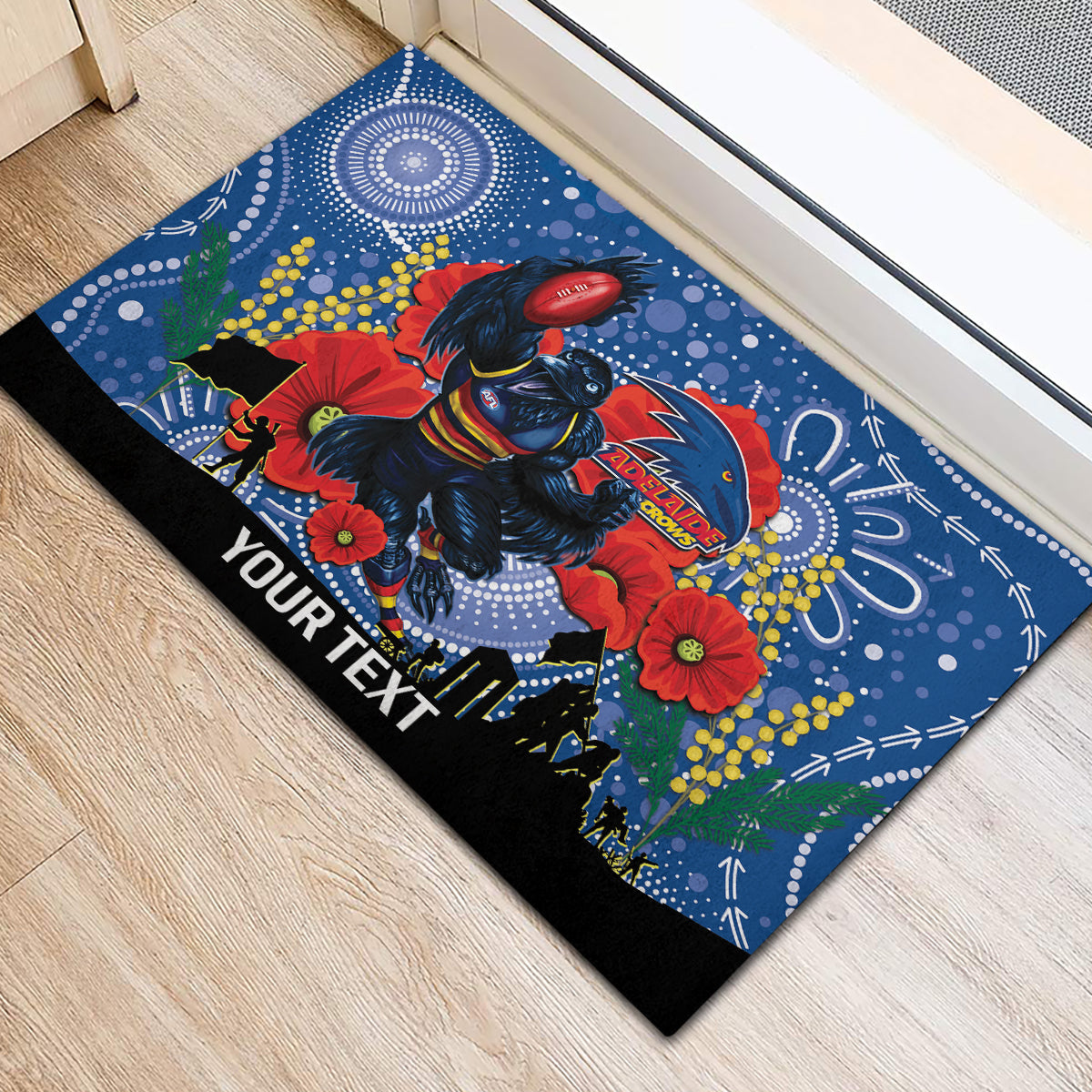 Custom Crows Football ANZAC Rubber Doormat Gallipoli Camouflage With Poppies