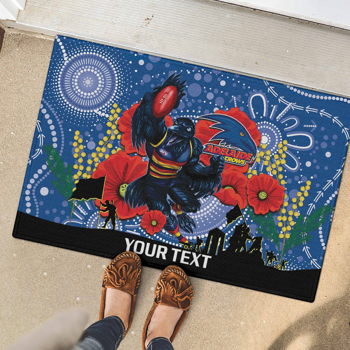 Custom Crows Football ANZAC Rubber Doormat Gallipoli Camouflage With Poppies