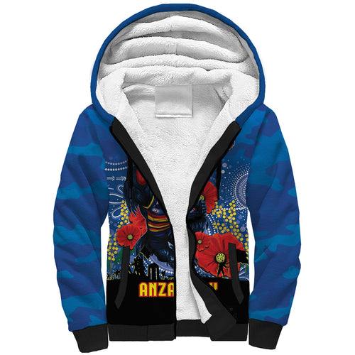 Custom Crows Football ANZAC Sherpa Hoodie Gallipoli Camouflage With Poppies