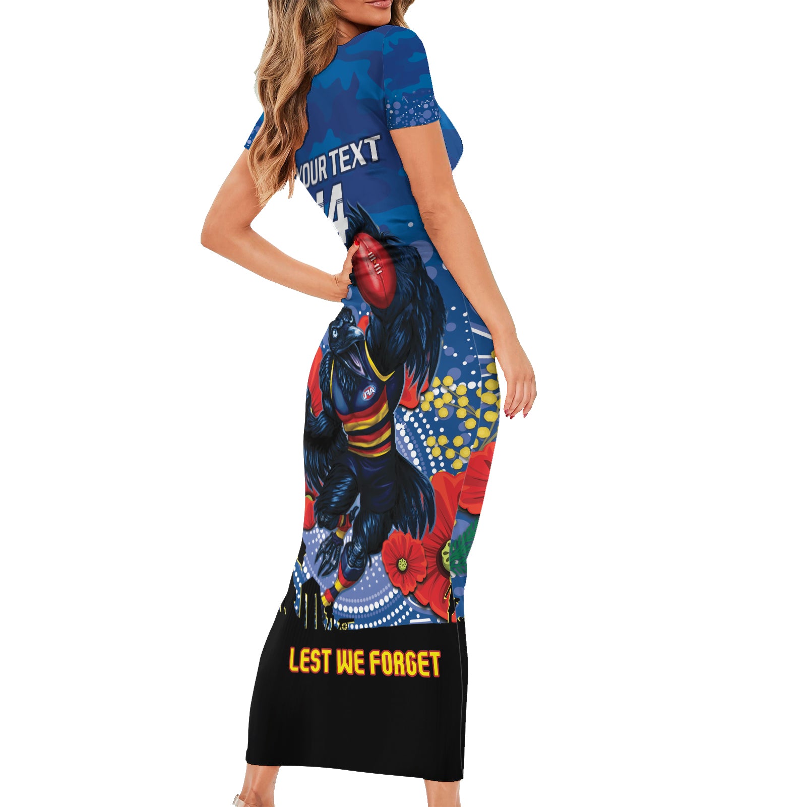 Custom Crows Football ANZAC Short Sleeve Bodycon Dress Gallipoli Camouflage With Poppies