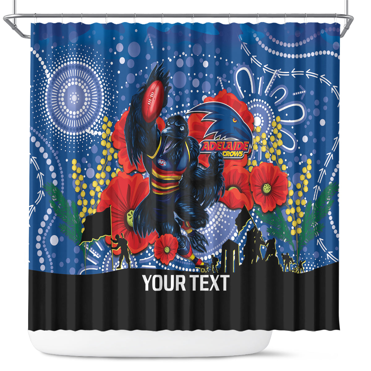 Custom Crows Football ANZAC Shower Curtain Gallipoli Camouflage With Poppies