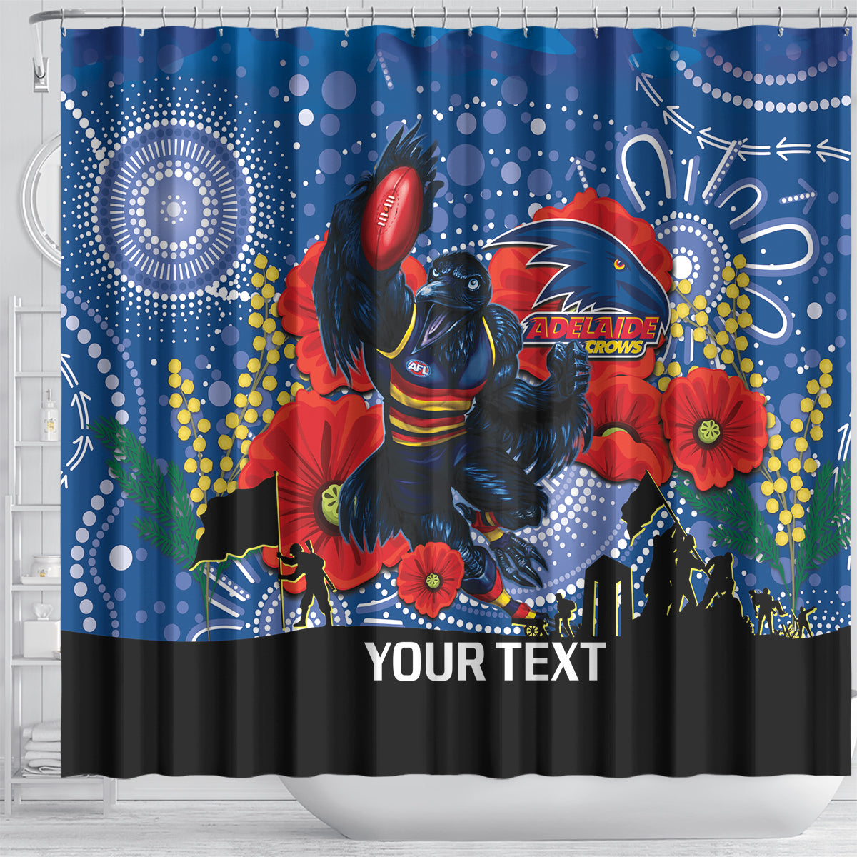 Custom Crows Football ANZAC Shower Curtain Gallipoli Camouflage With Poppies