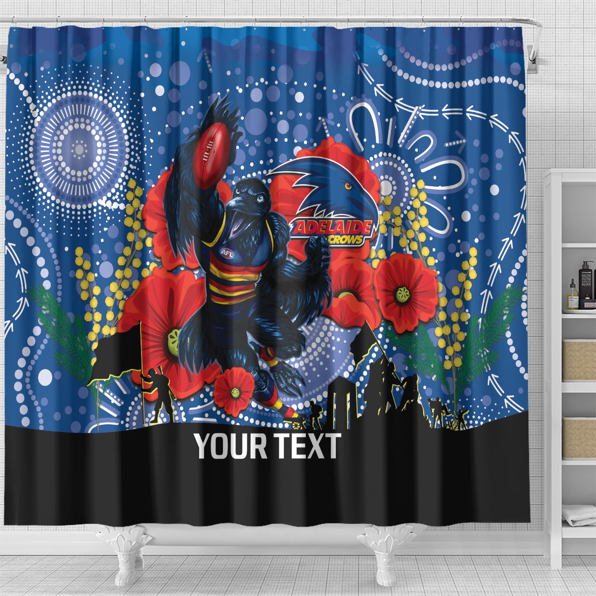 Custom Crows Football ANZAC Shower Curtain Gallipoli Camouflage With Poppies
