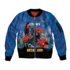 Custom Crows Football ANZAC Sleeve Zip Bomber Jacket Gallipoli Camouflage With Poppies