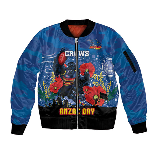 Custom Crows Football ANZAC Sleeve Zip Bomber Jacket Gallipoli Camouflage With Poppies