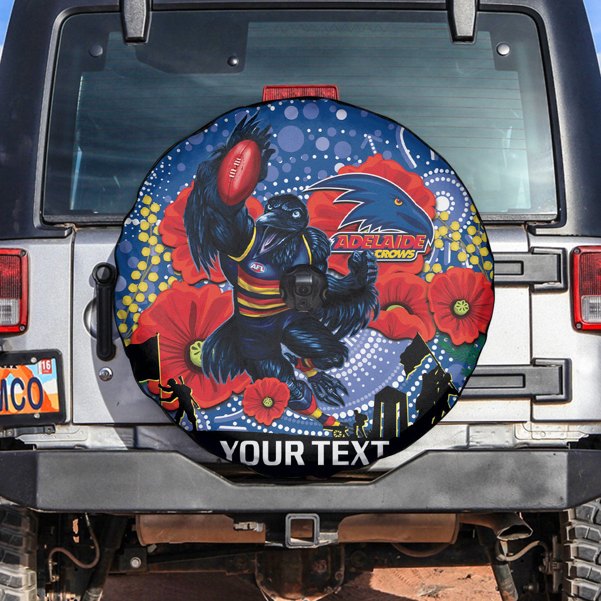 Custom Crows Football ANZAC Spare Tire Cover Gallipoli Camouflage With Poppies