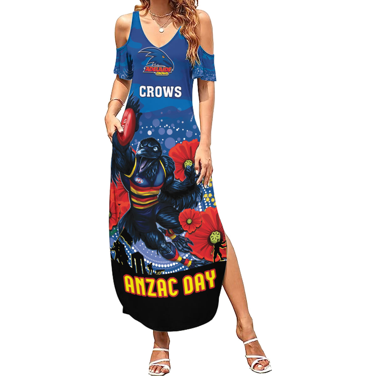 Custom Crows Football ANZAC Summer Maxi Dress Gallipoli Camouflage With Poppies