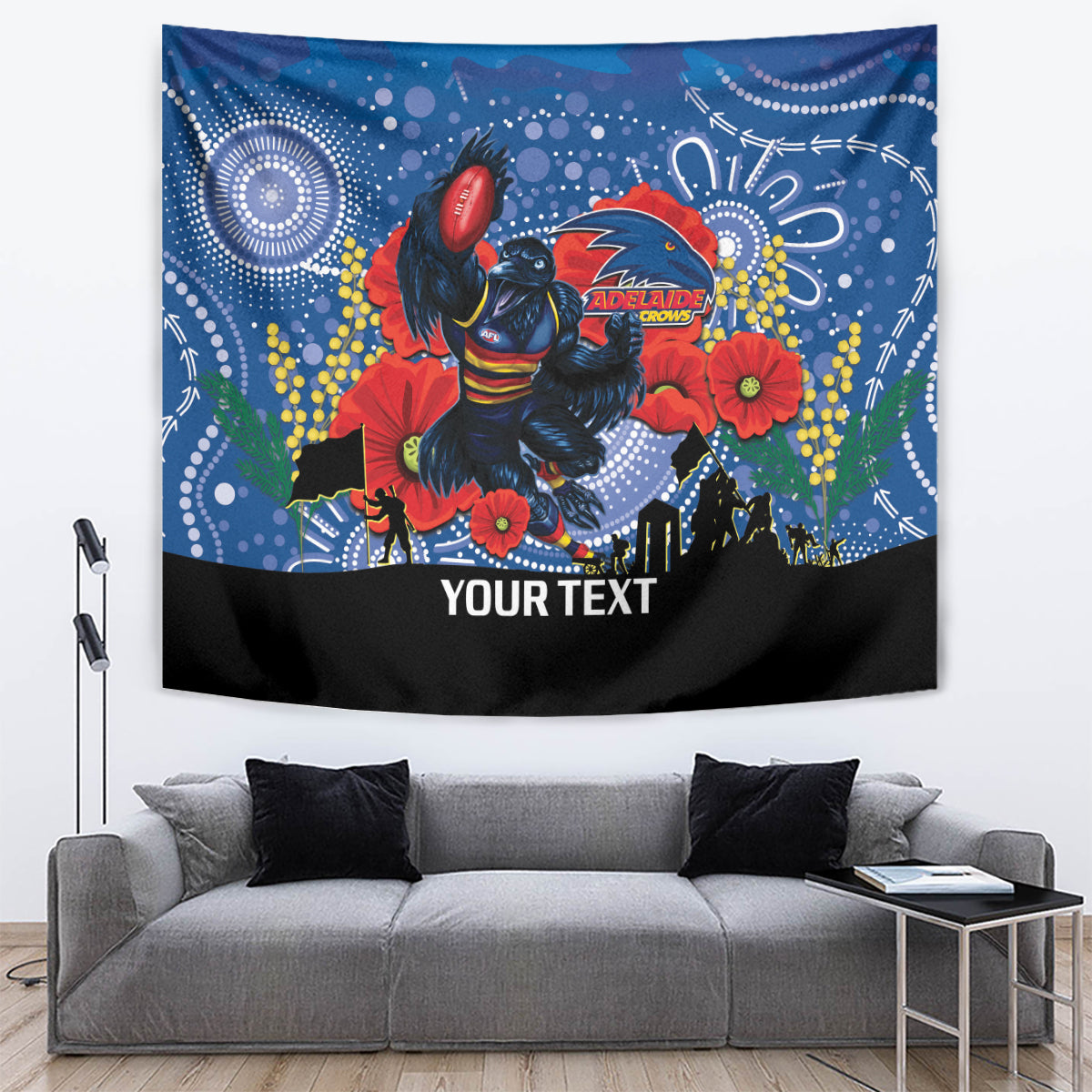 Custom Crows Football ANZAC Tapestry Gallipoli Camouflage With Poppies