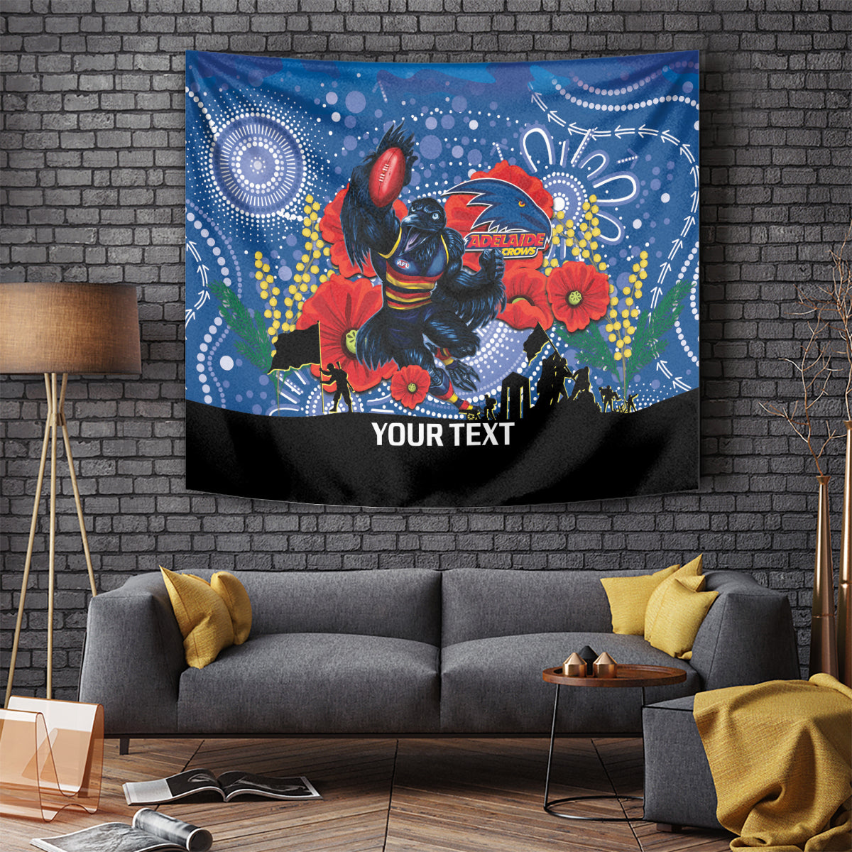 Custom Crows Football ANZAC Tapestry Gallipoli Camouflage With Poppies