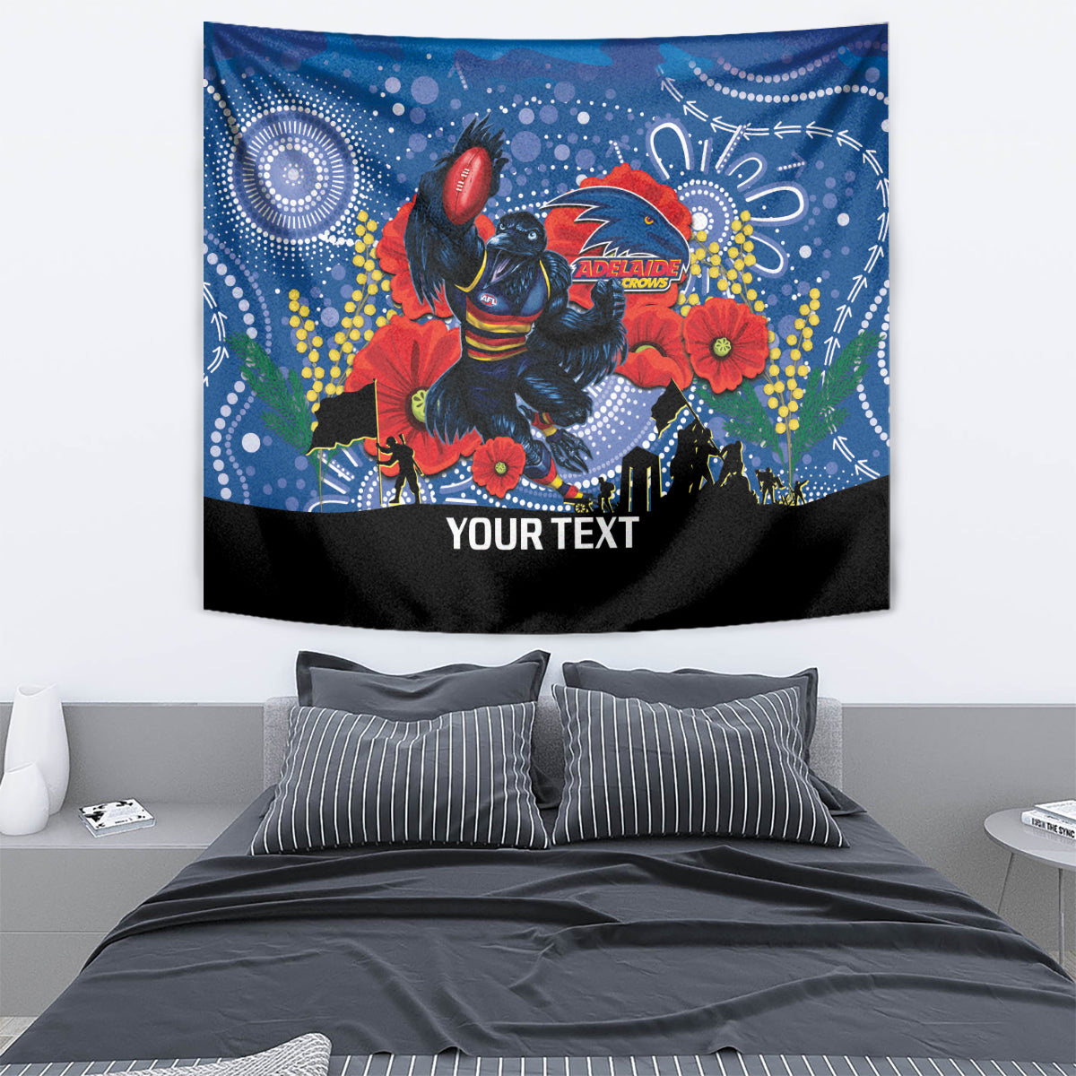 Custom Crows Football ANZAC Tapestry Gallipoli Camouflage With Poppies