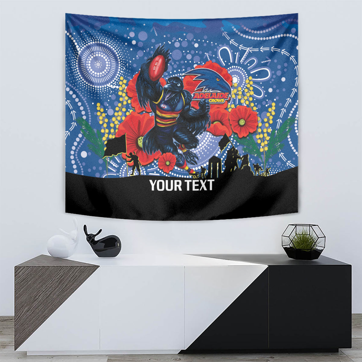 Custom Crows Football ANZAC Tapestry Gallipoli Camouflage With Poppies