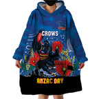 Custom Crows Football ANZAC Wearable Blanket Hoodie Gallipoli Camouflage With Poppies