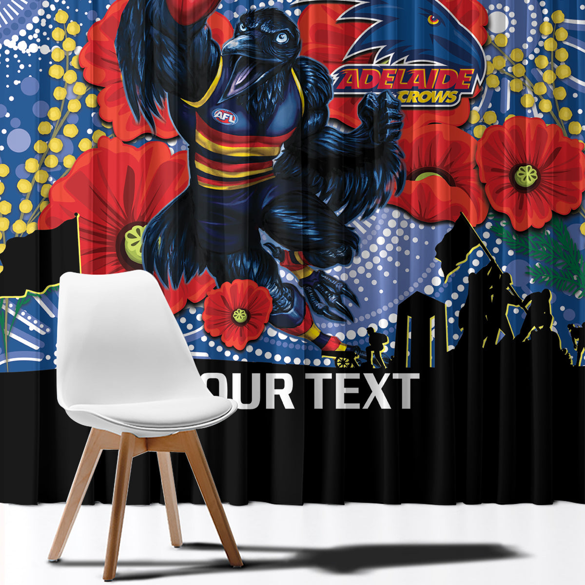 Custom Crows Football ANZAC Window Curtain Gallipoli Camouflage With Poppies