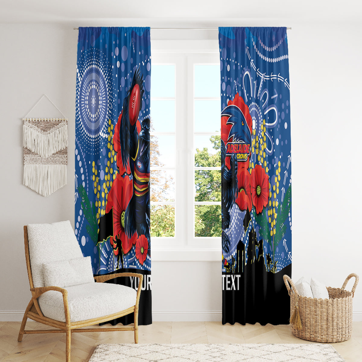 Custom Crows Football ANZAC Window Curtain Gallipoli Camouflage With Poppies