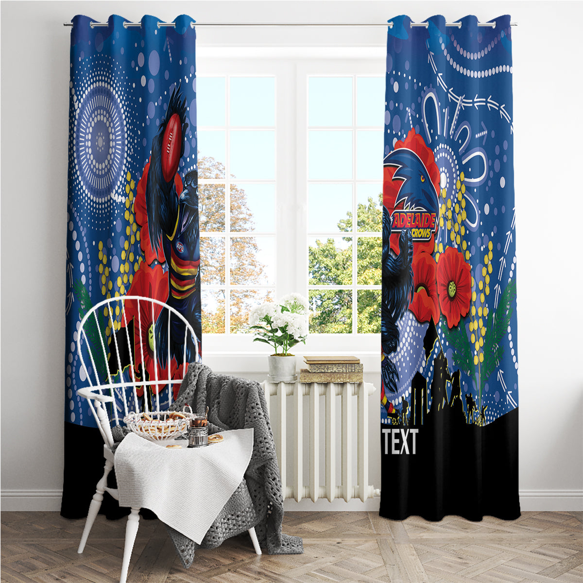 Custom Crows Football ANZAC Window Curtain Gallipoli Camouflage With Poppies