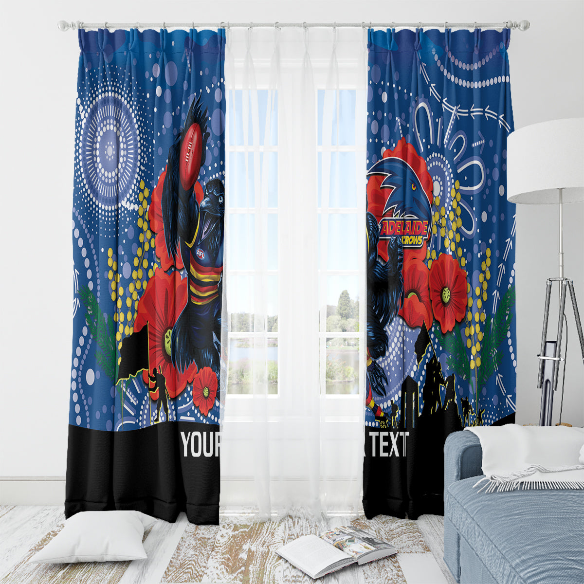 Custom Crows Football ANZAC Window Curtain Gallipoli Camouflage With Poppies