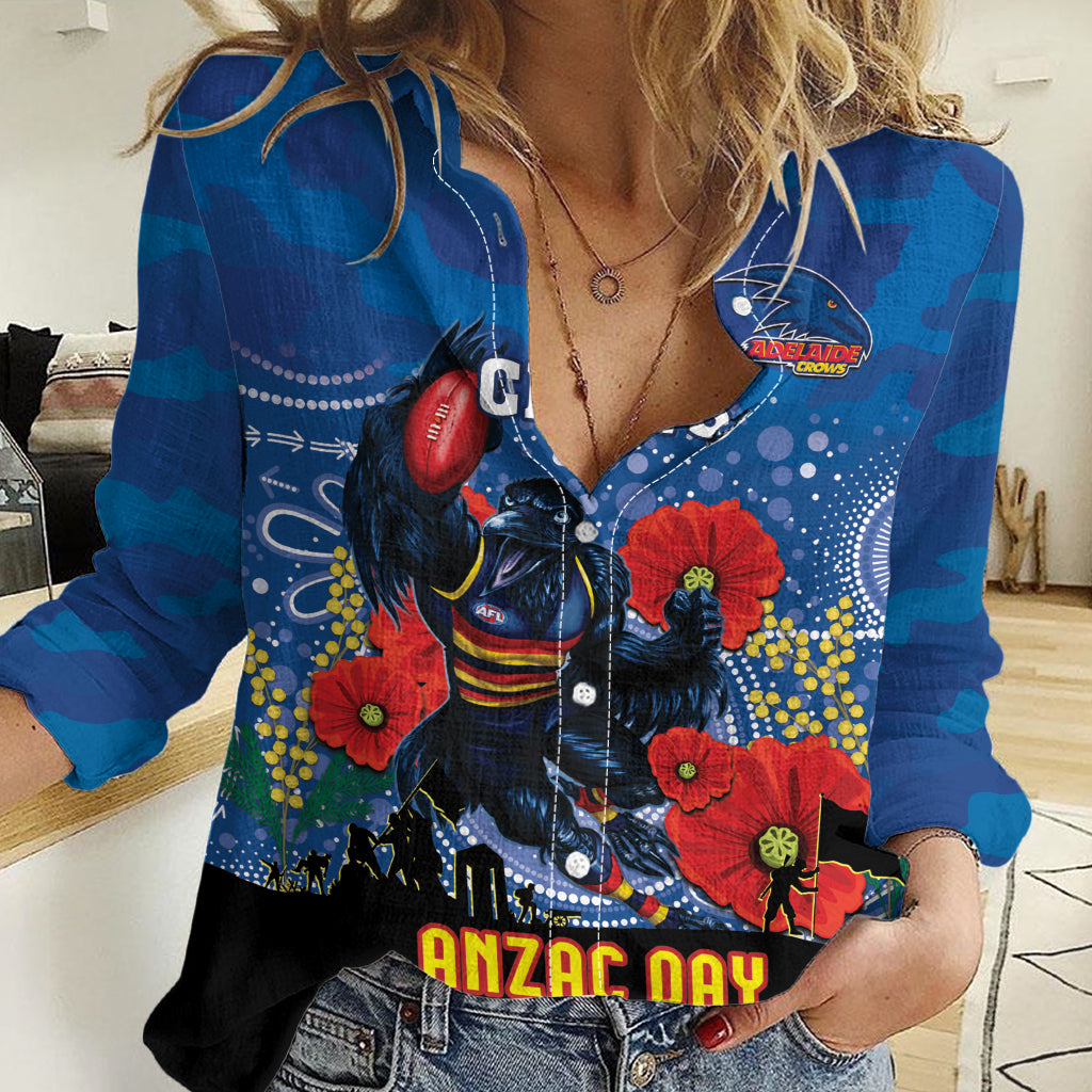 Custom Crows Football ANZAC Women Casual Shirt Gallipoli Camouflage With Poppies