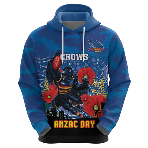 Custom Crows Football ANZAC Zip Hoodie Gallipoli Camouflage With Poppies