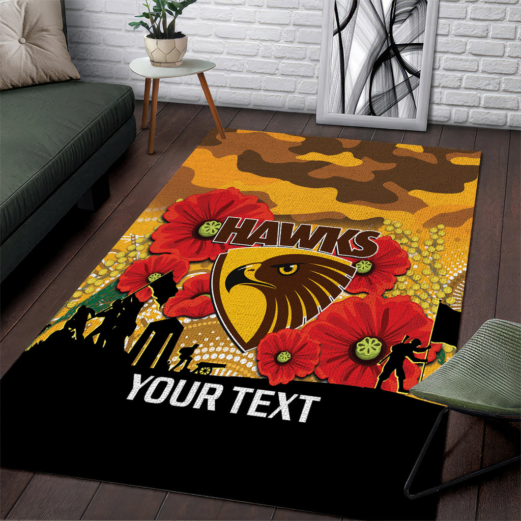 Custom Hawks Football ANZAC Area Rug Gallipoli Camouflage With Poppies