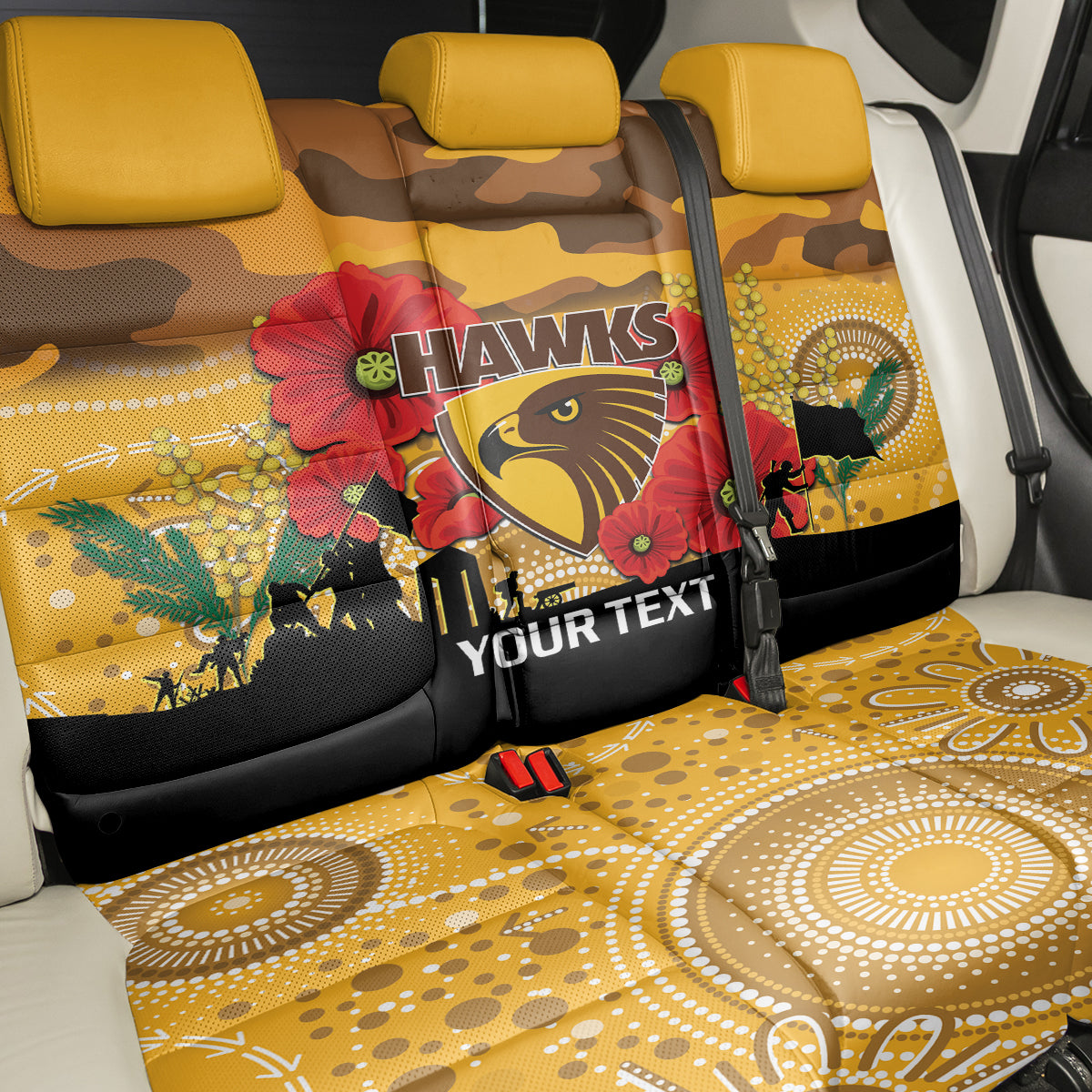 Custom Hawks Football ANZAC Back Car Seat Cover Gallipoli Camouflage With Poppies